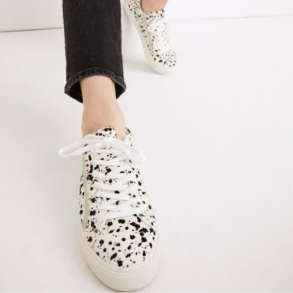 Madewell Womens Sneakers White Sidewalk Low Top Spatter Painted Calf Hair Sz 7.5